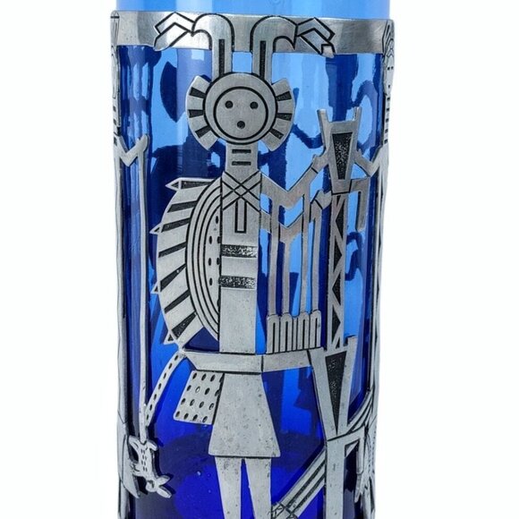 Kachina Candle Holder Cobalt Blue Glass Vase Tin Pewter Wrap Universal Pewter - Picture 2 of 14
